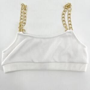 Shein Women's White Gold Chain‎ Knit Scoop Neck Crop Bikini Swim Top Size L
